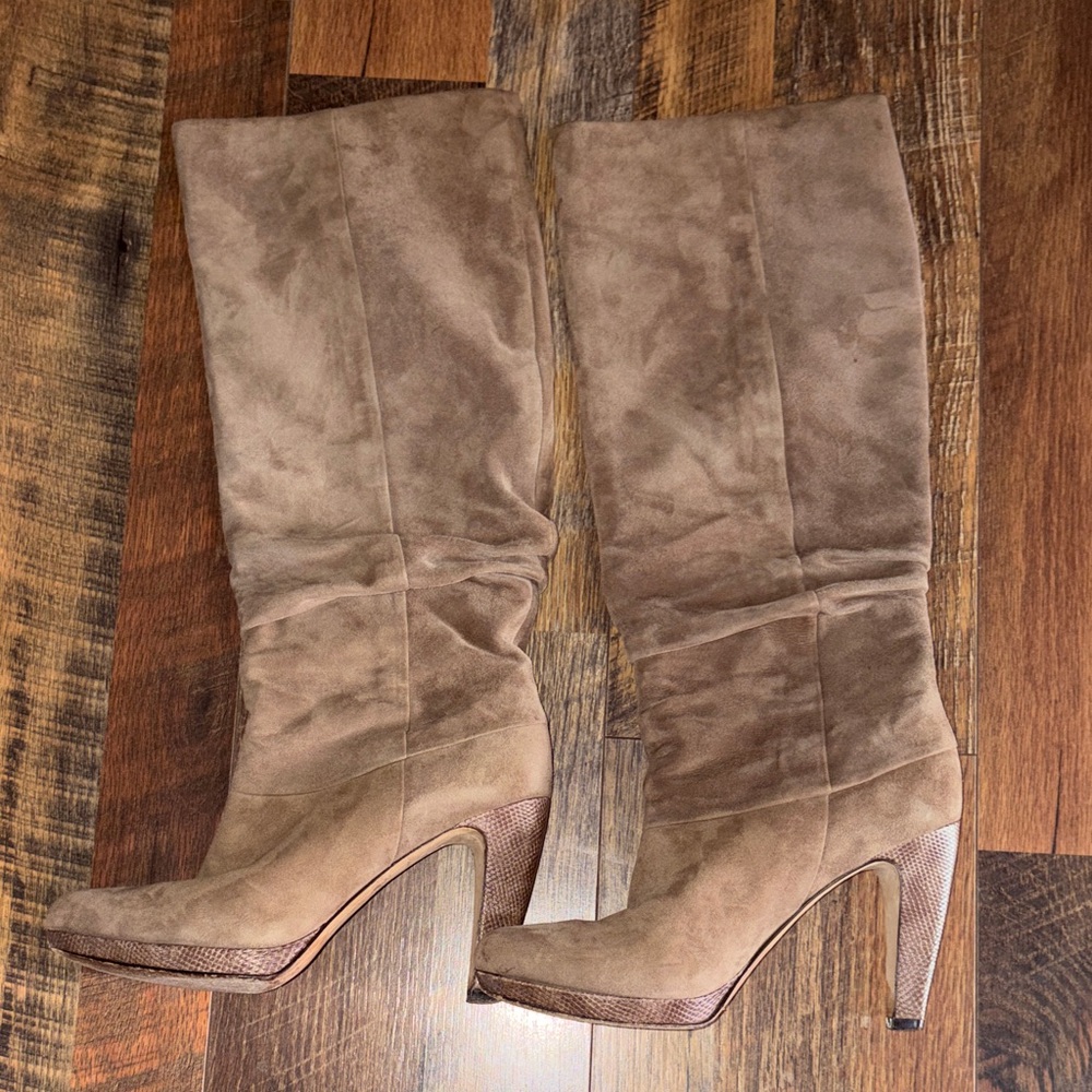 Joan & David‎ Taupe Suede Knee-High Heeled Boots